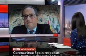 Torra dice en la BBC que «el Gobierno Español no quiere que la gente se quede en casa» y envía cartas a los líderes europeos criticando a España Torrra aparece en la BBC diciendo que España no quiere que la gente se quede en casa