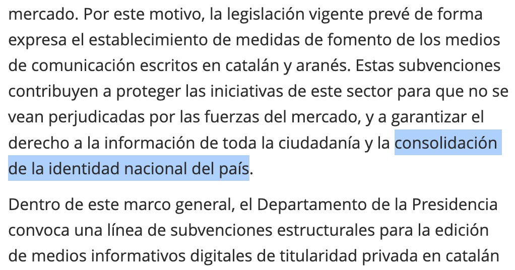 Bases reguladoras de subvenciones de la Generalitat en donde se exige el fomento del independentismo en los medios digitales que quieran recibir ayudas públicas.