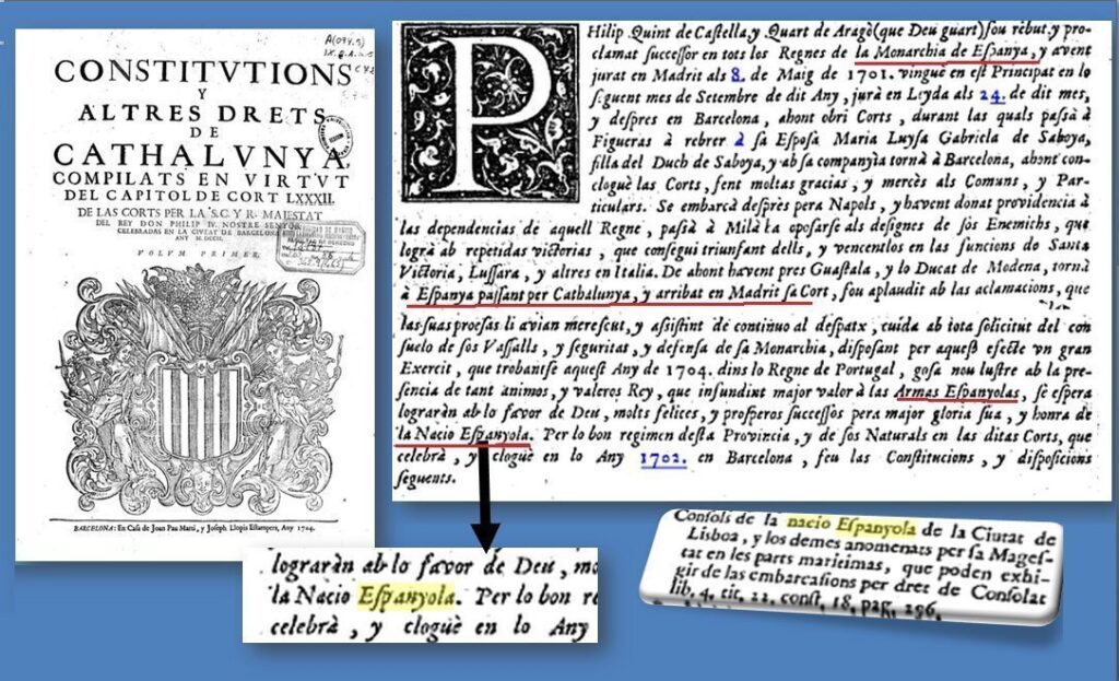 Las Constituciones Catalanas de 1702, 12 años antes de la caida de los austricistas en Barcelona, donde se demuestra que Cataluña se sentía muy española.
