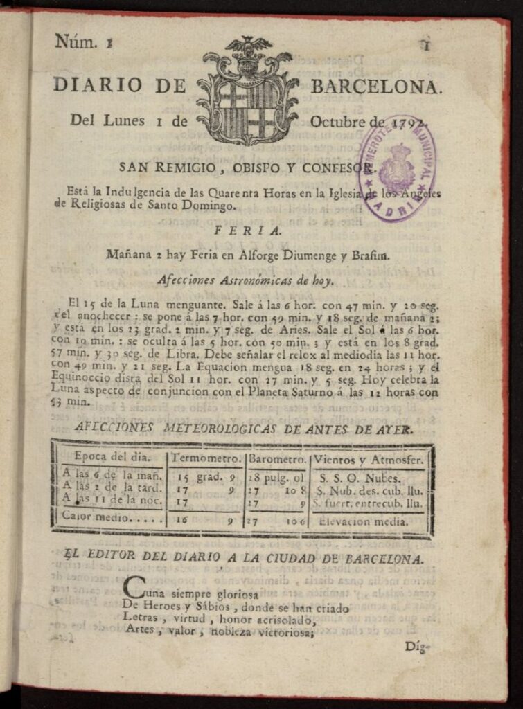 Ejemplar del Diario de Barcelona