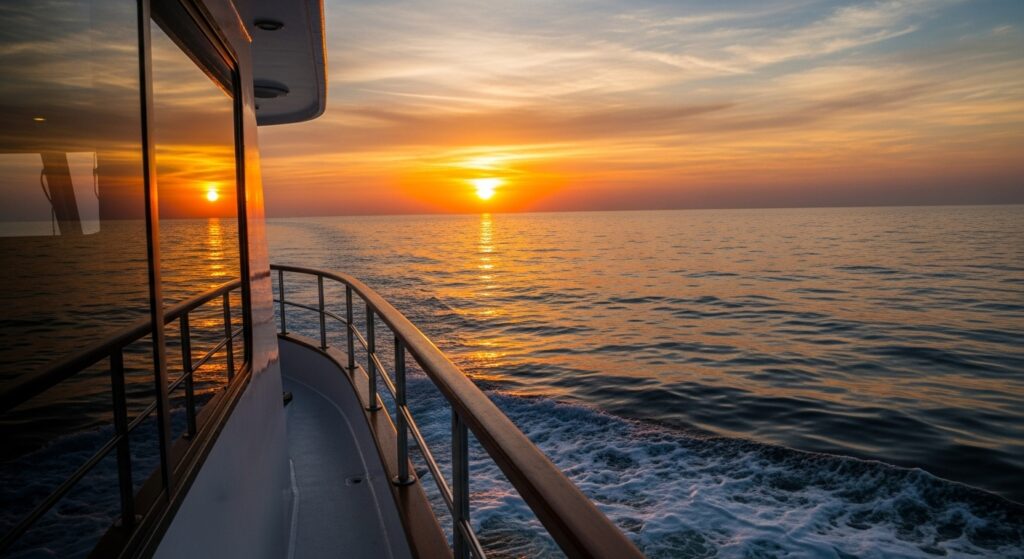 Puesta de sol vista desde un alquiler de barco en Menorca
