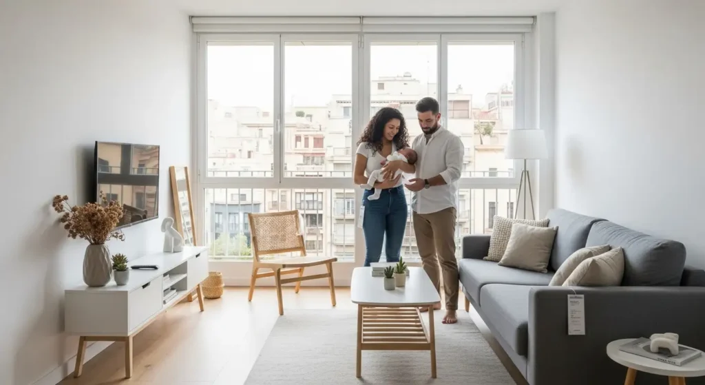 Pareja visitando un alquiler vacacional en Barcelona