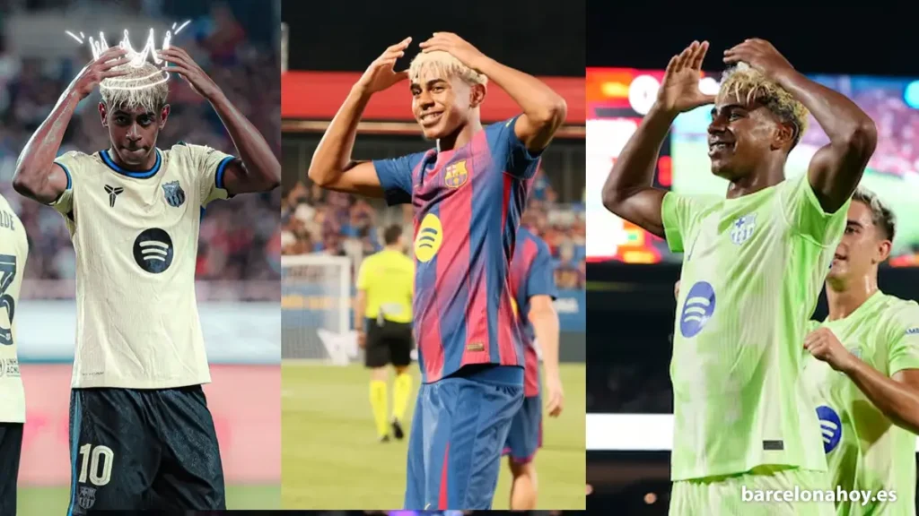 Lamine Yamal celebra los goles poniéndose una corona, al verse a sí mismo como el rey del fútbol