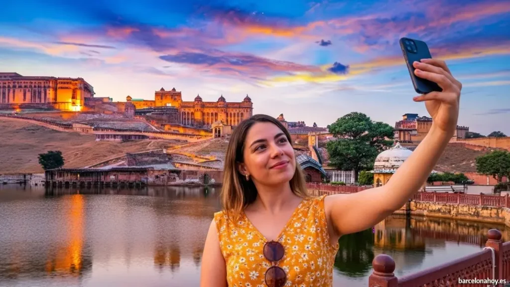 Chica haciéndose un selfie en Jaipur