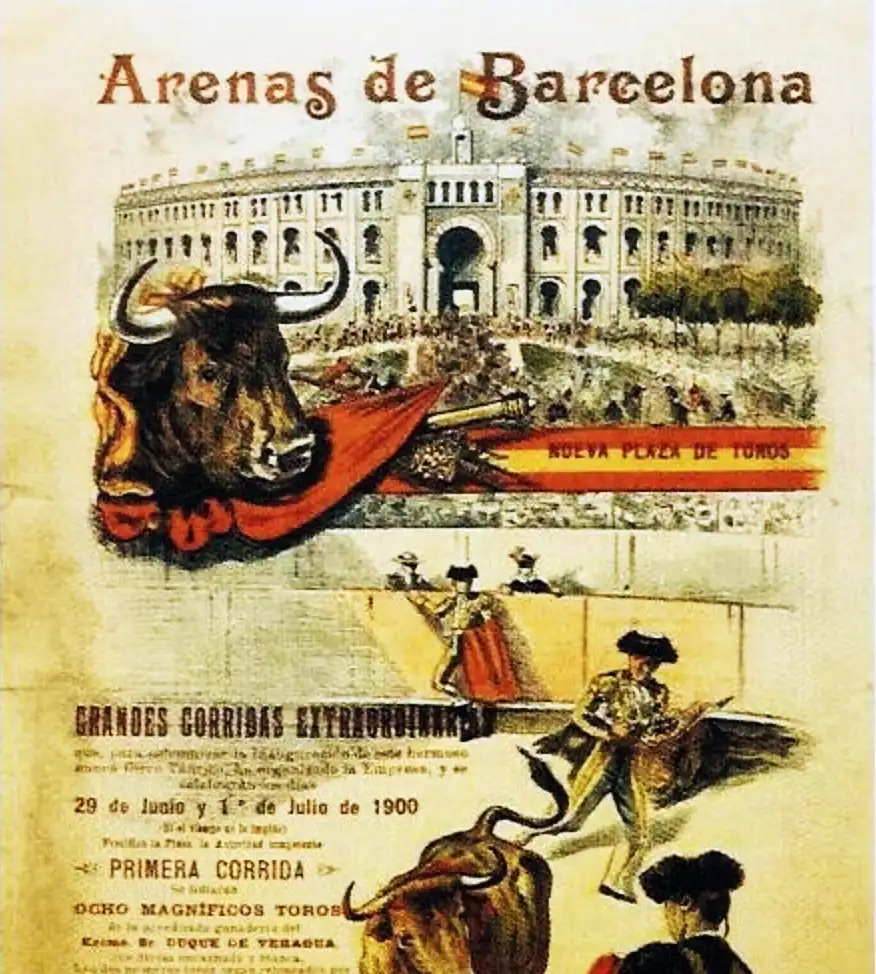 Cartel inaugural de la plaza de toros de Barcelona Las Arenas en 1900