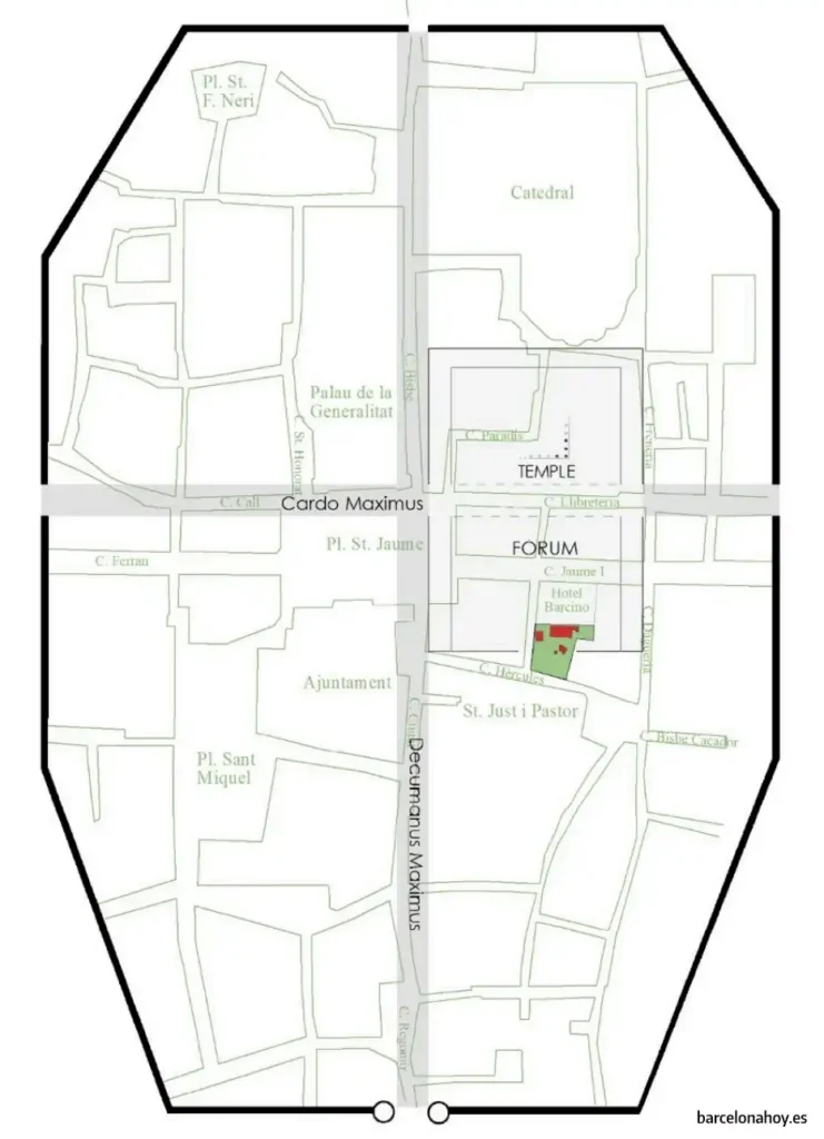 Plano de Barcino, la antigua Barcelona romana