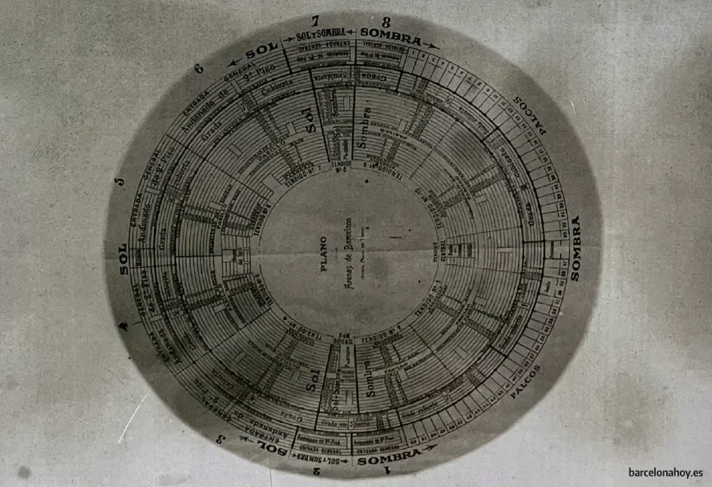 Plano de la planta de la plaza de toros de Barcelona Las Arenas