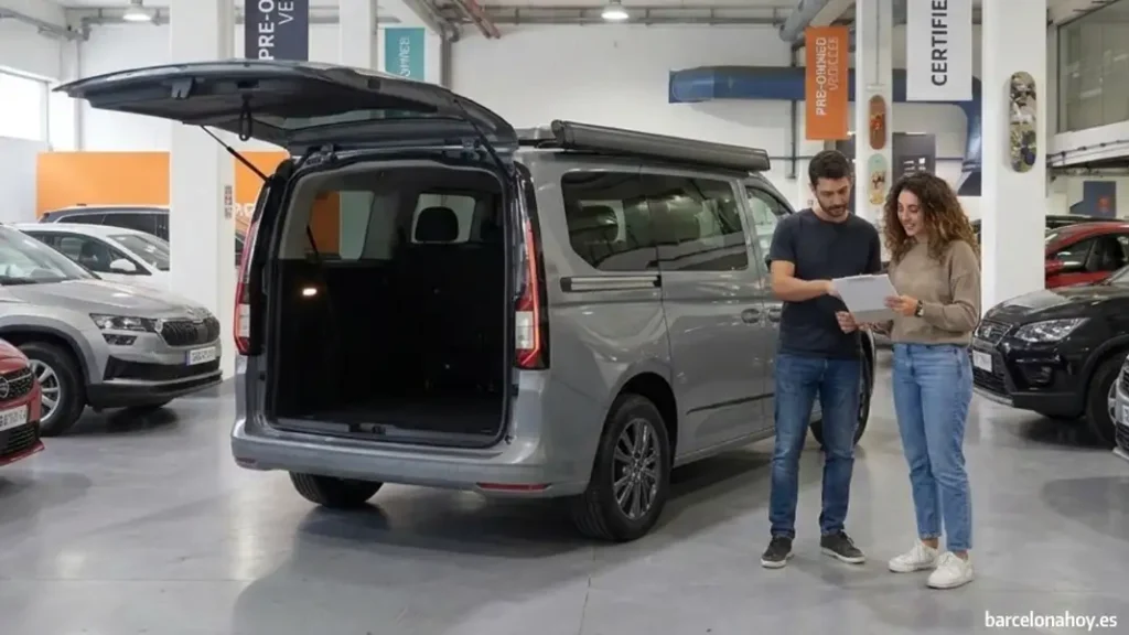 Pareja comprando de un vehículo de kilómetro 0 en Barcelona